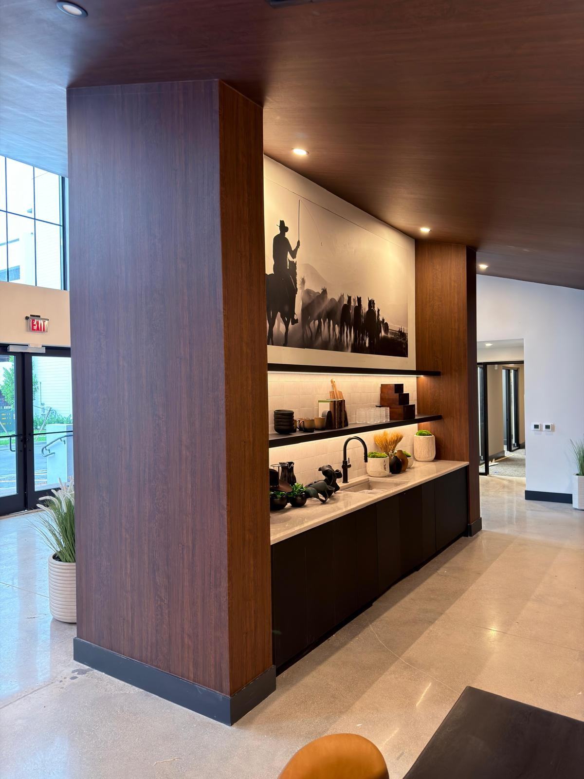 Wood-look column and display wall